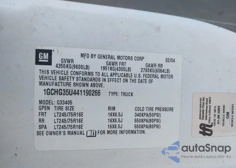 2004 Chevrolet Express G3500 from USA, damaged, VIN 1GCHG35U441190266